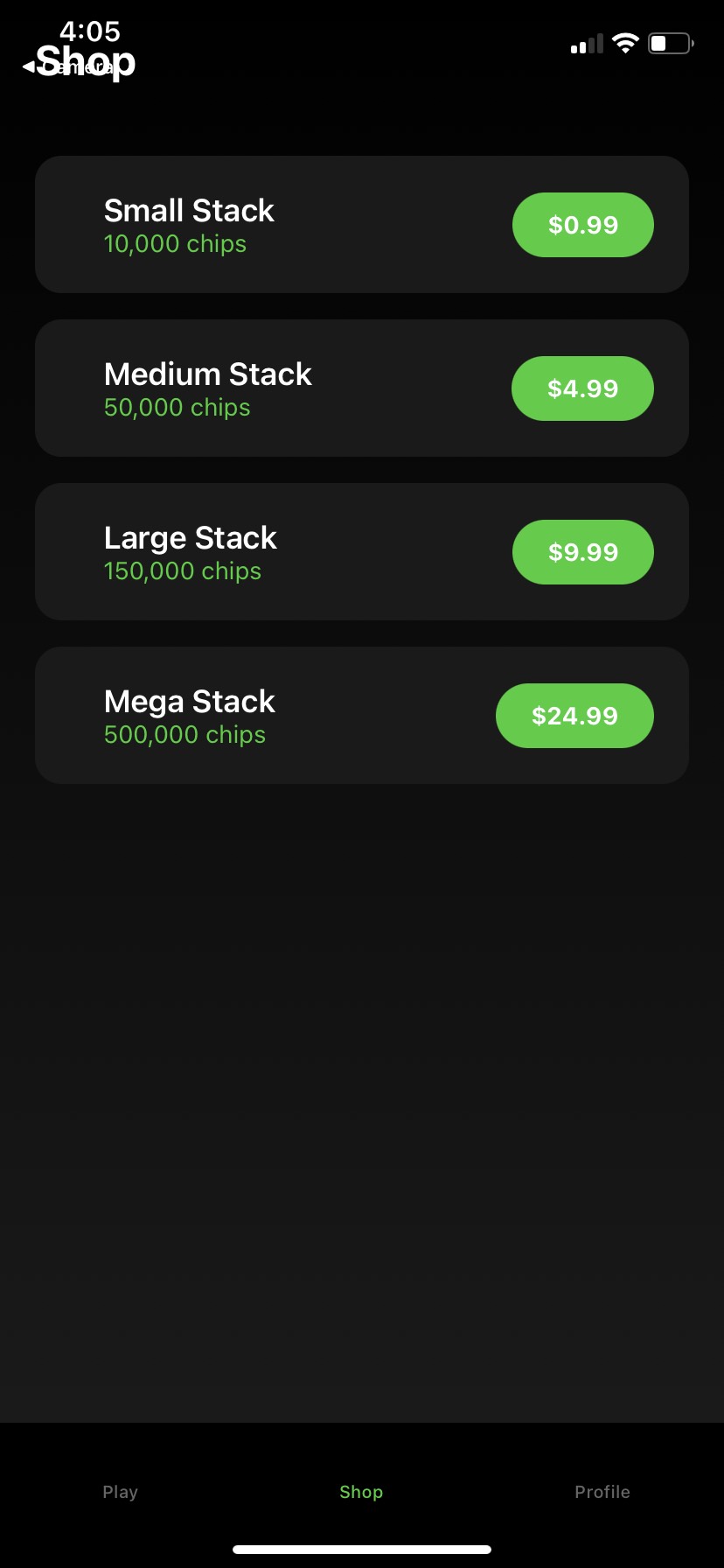 BlackJack Pro In-App Store