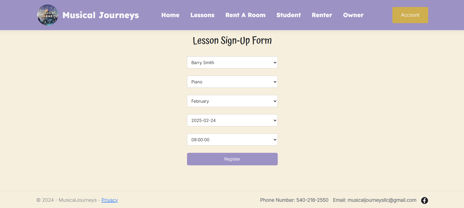 Lesson Sign-up Form